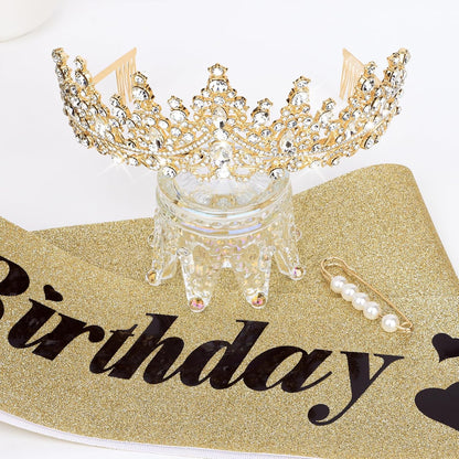 CURASA Birthday Tiara and Sash - Silver Birthday Crown for Women, Perfect for Parties and Celebrations