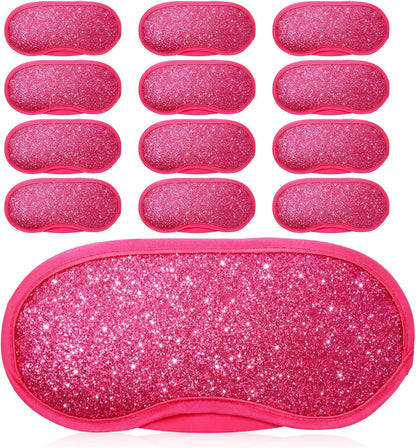 Chicingyou 12 Pcs Glitter Eye Mask Bulk Sleep Masks Eye Cover for Party Gifts Blindfold with Adjustable Elastic Strap for Bachelorette Party Supplies Women Men(Hot Pink)