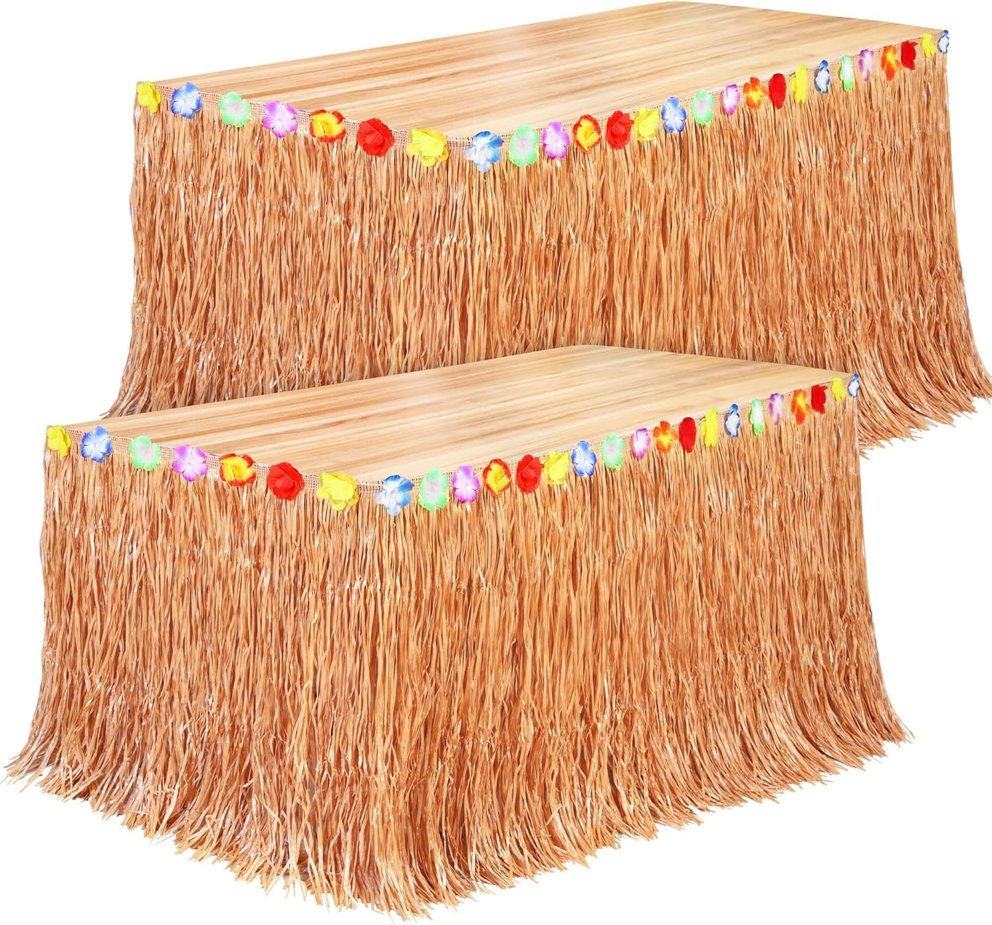 Fovths Luau Grass Table Skirt Natural 9 Feet x 29.5 Inch Hawaiian Table Skirt for Tropical Hawaiian Party Decorations Luau Costume Party, Straw Yellow