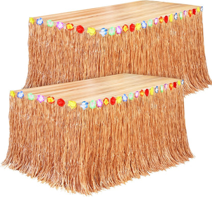 Fovths Luau Grass Table Skirt Natural 9 Feet x 29.5 Inch Hawaiian Table Skirt for Tropical Hawaiian Party Decorations Luau Costume Party, Straw Yellow