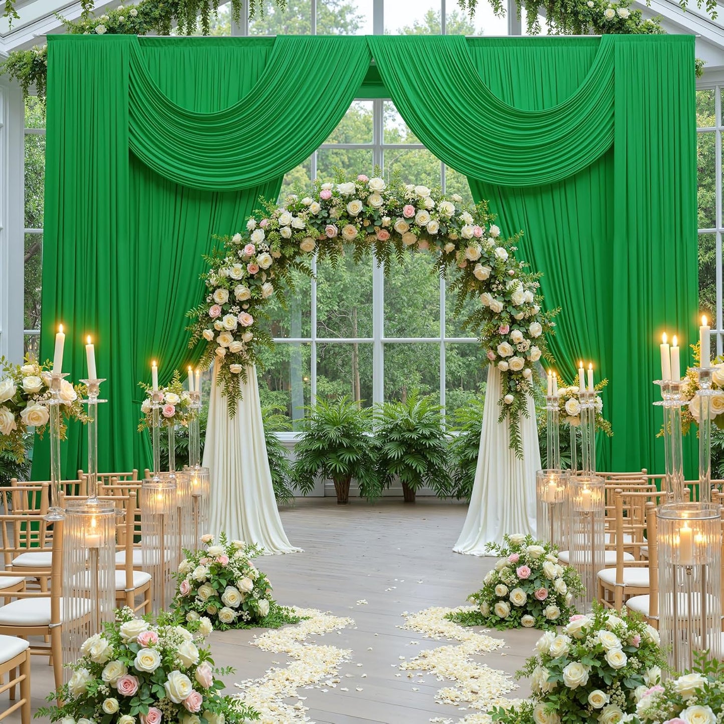 10 ft x 10 ft Wrinkle Free White Backdrop Curtains for Wedding Parties, Polyester Photography Backdrop Drapes for Birthday Parties Stage Backdrop Stand, 2 Panels 5x10FT Background Curtains