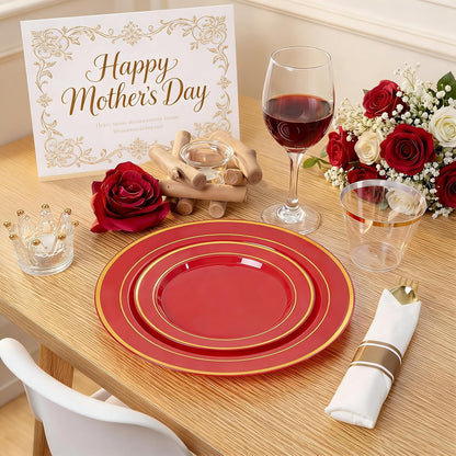 350 Pieces Black and Gold Plastic Plates with Disposable Silverware, Include 50 Dinner Plates 9”, 50 Dessert Plates 6.3”, 50 Black Cups 9 OZ, 50 Pre Rolled Napkins for Wedding Party Graduation