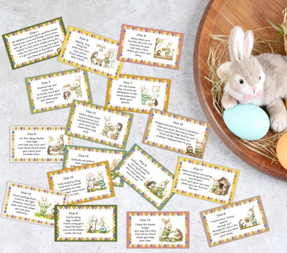 Rainfly Easter Scavenger Hunt, Indoor Clue Card Games, Bunny Treasure Hunt Clues Cards, Easter Party Games for Family Adults, Holiday Party Activities Supplies (16 Clues Cards With Envelopes) -A01