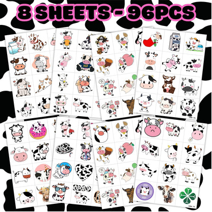 96PCS Cow Pre-Cut Temporary Tattoos for Kids - Farm Animal Birthday Party Supplies, Decorations, and Favors - Super Cute Milk Cow Sticker Gifts for Boys & Girls, Classroom Prizes, and Themed Events