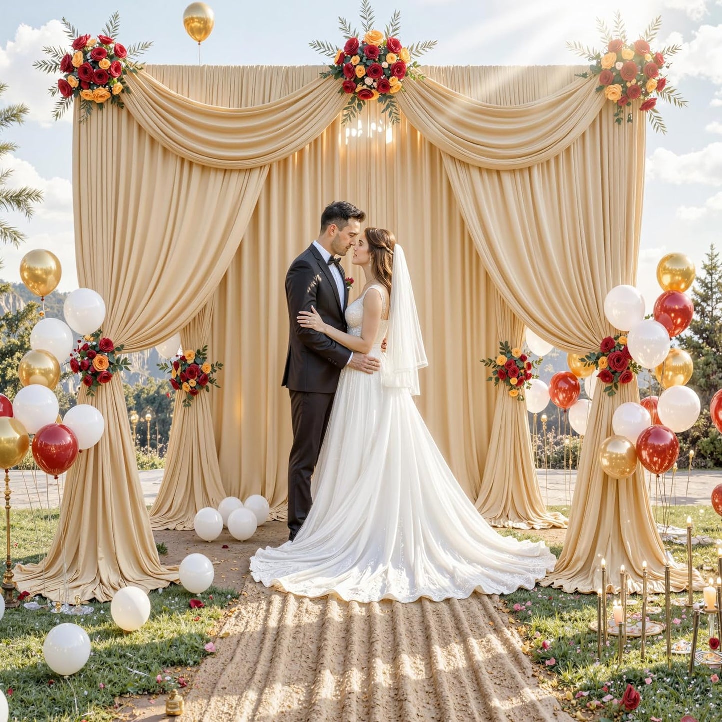 10 ft x 10 ft Wrinkle Free White Backdrop Curtains for Wedding Parties, Polyester Photography Backdrop Drapes for Birthday Parties Stage Backdrop Stand, 2 Panels 5x10FT Background Curtains