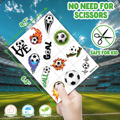 Cherisnowy 72 PCS Soccer Party Favors - 48 Temporary Pre-Cut Tattoos & 24 Slap Bracelets - Fun Party Favors for Boys & Girls, Birthday Goodie Bag Fillers, Baby Shower Gifts, Classroom Rewards