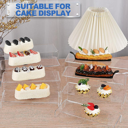 Aheroi Large Acrylic Risers, 10 Pcs 2 Set(7”L~8”L~9”L) Riser Display Shelf, Clear Rectangular Display Stands Set, Transparent Shelves for Decor, Showcase Holder for Cupcake