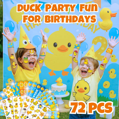 72PCS Duck Party Favors - 48PCS Pre-cut Temporary Tattoos & 24PCS Slap Bracelets - Cute Birthday Party Supplies, Decorations, Baby Shower Gifts, Classroom Prizes, and Rewards for Boys & Girls