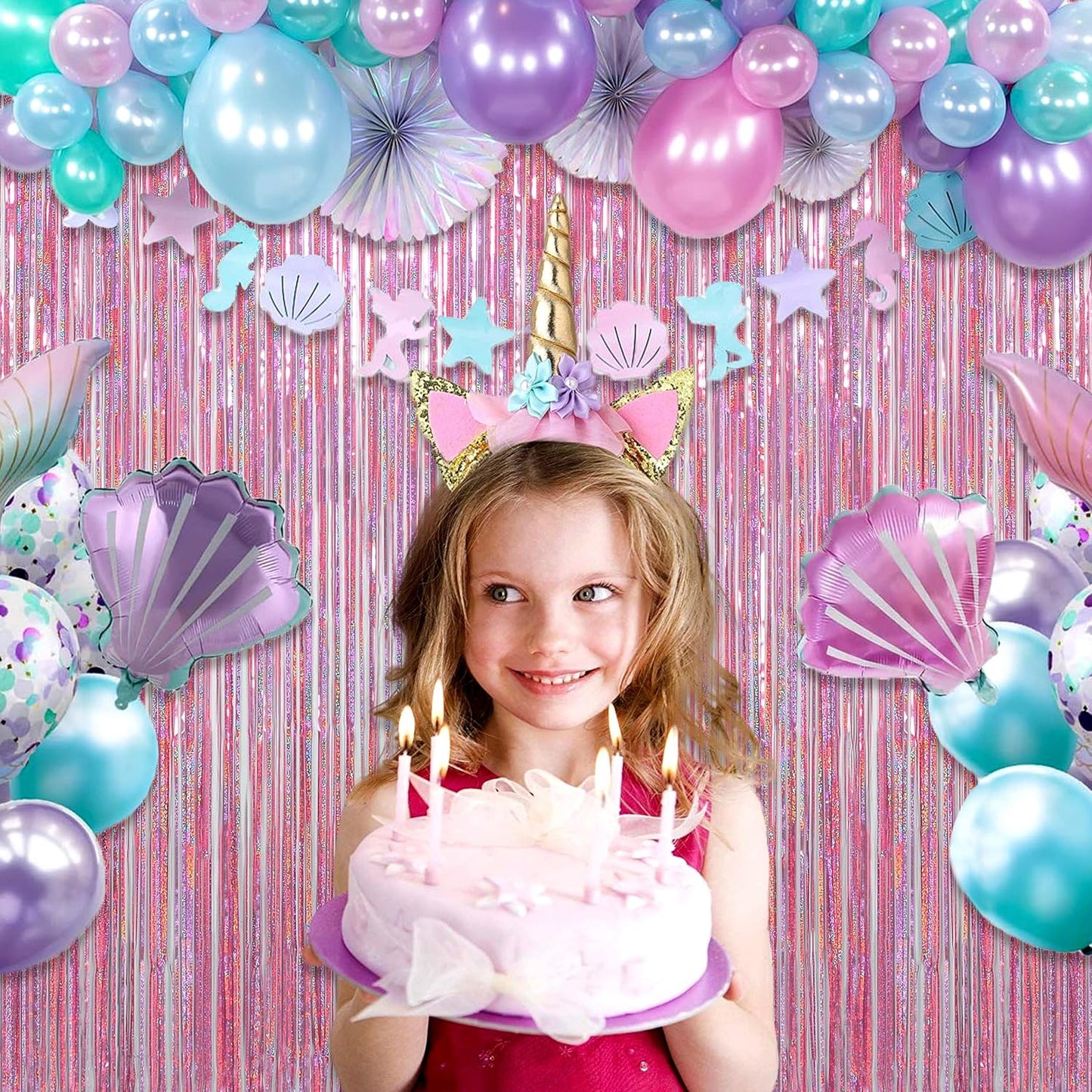 Melsan 2 Pack 3.2 ft x 8.2 ft Tinsel Foil Fringe Curtains Backdrop, Sparkle Metallic Foil Curtains for Party Photo Booth Props Decoration, Pinkish Purple