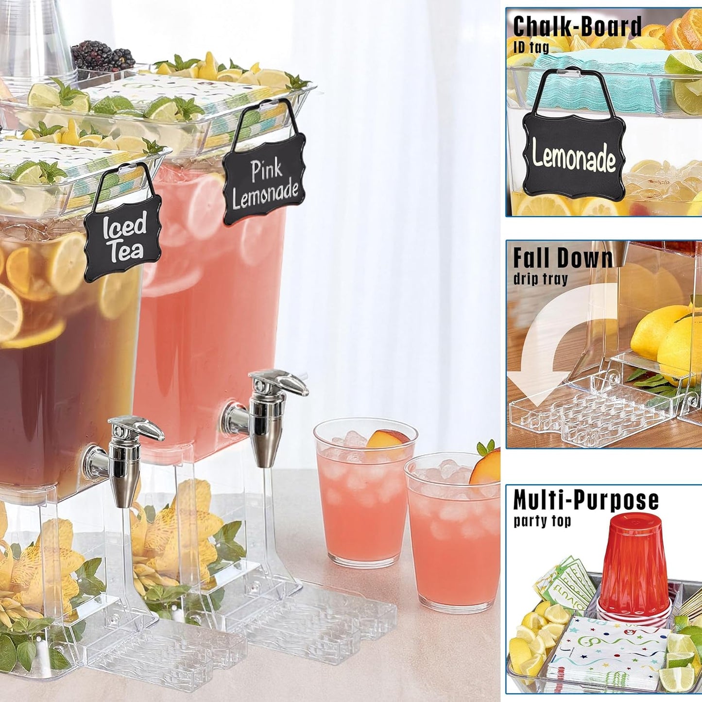 Buddeez Tritan™ Beverage Dispenser with Party Tray Lid - 2.5 Gallon Cold Drink Dispenser for Juice, Iced Tea, Lemonade, Water