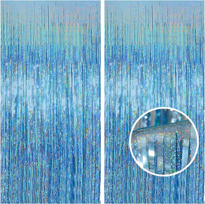 Melsan 2 Pack 3.2 ft x 8.2 ft Tinsel Foil Fringe Curtains Backdrop, Sparkle Metallic Foil Curtains for Party Photo Booth Props Decoration, Pinkish Purple