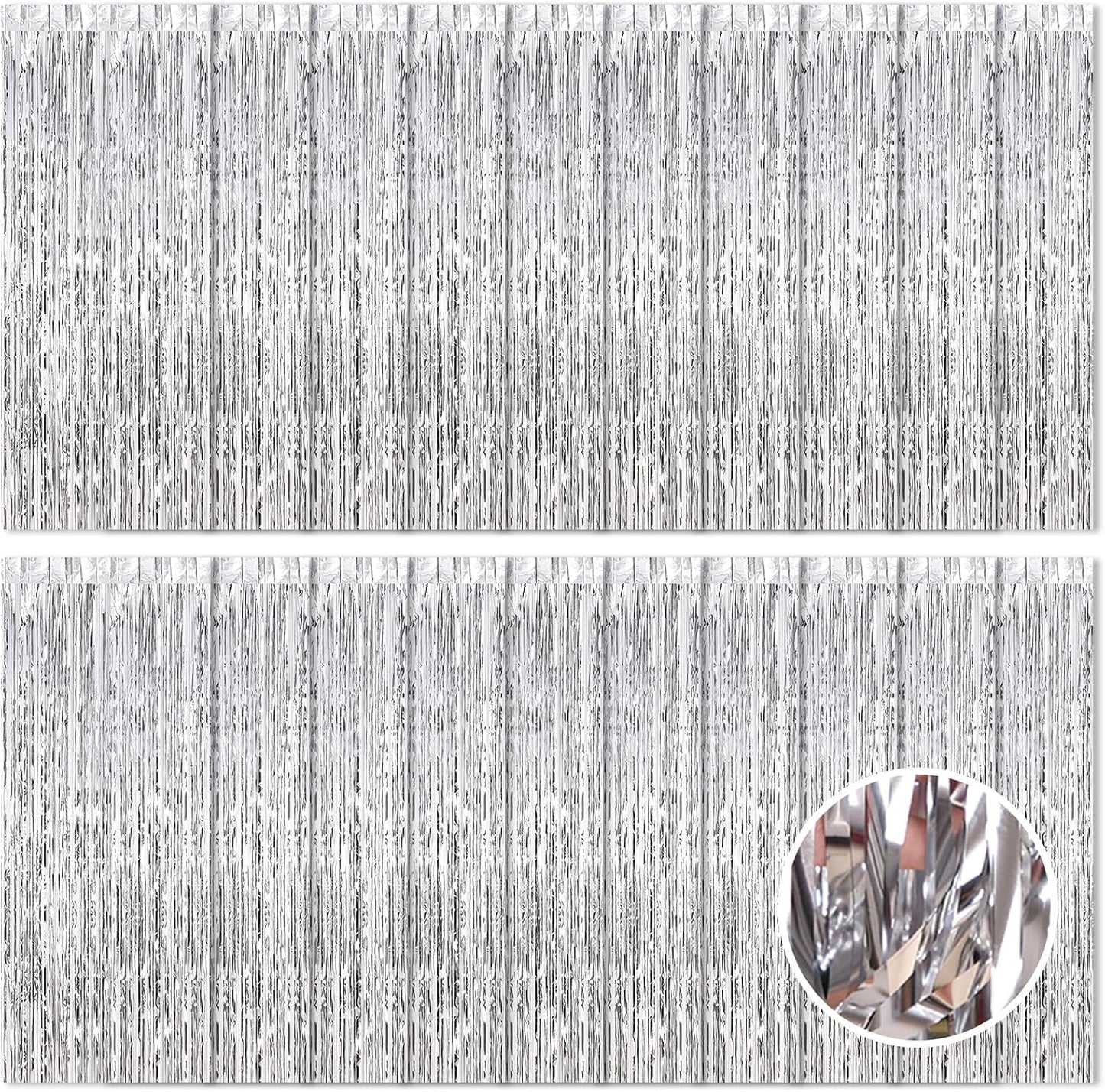 20 Pack Silver Foil Curtain Backdrop 3.2ft x 8.2ft Foil Fringe Backdrop Curtain Metallic Tinsel Foil Fringe Curtains Streamer Backdrop Curtains for Birthday Party Decorations Photo Booth (Silver)