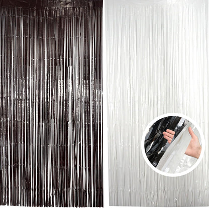 Hampton Distribution 6 Pack Silver Foil Fringe Curtains, Silver Tinsel Backdrop Party Curtains, Party Supplies for Birthday, Holidays, Parties & More