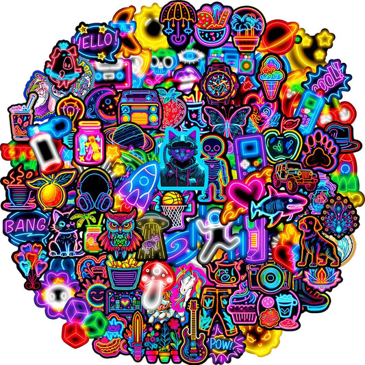 Water Bottle Stickers 100 Pcs Cool Cute Neon Sticker Packs, Prizes for Kids Classroom Rewards, Waterproof Vinyl Stickers for Water Bottles Laptop Scrapbooking Skateboard Journaling Luggage Tumbler etc