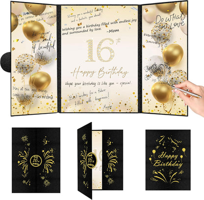 Blue and Silver 16th Birthday Party Decoration Guest Book 16th Happy Birthday Guest Sign in Book Perfect Signature Cardboard Party Supplies Great Birthday Gift for Boys