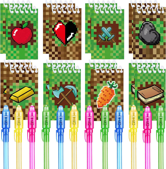 24 Pcs Pixel Theme party favors |12 invisible ink pen and 12 mini Notepads| Pixel Theme party Goodie Bag Stuffers, Classroom Prizes, party supplies