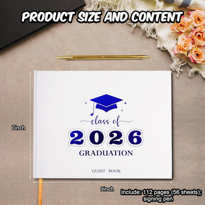 Graduation Guest Book, Class of 2026 Graduation Guest Book with Pen, Hardcover Guest Sign in Book, Memory Scrapbook, Graduation Decorations, Grad Party Supplies for High School，College (Blue)