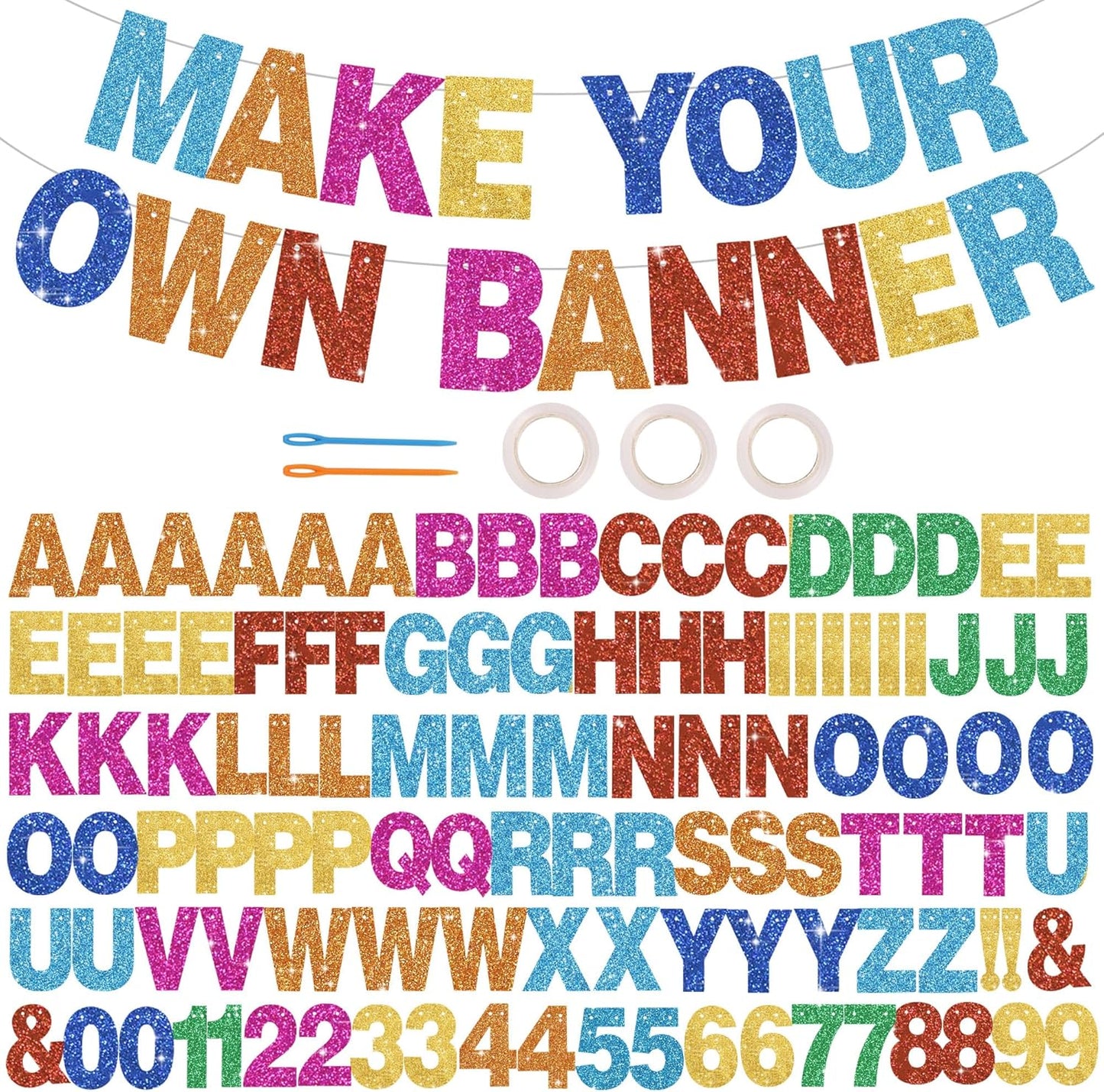 BEISHIDA 116 PCS A-Z DIY Letter Banner Kit Make Your Own Banner Including 111 Letters and Numbers 3 Rope and 2 Threading Device,Customized for Birthday Graduation Wedding Decor Black