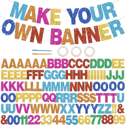 BEISHIDA 116 PCS A-Z DIY Letter Banner Kit Make Your Own Banner Including 111 Letters and Numbers 3 Rope and 2 Threading Device,Customized for Birthday Graduation Wedding Decor Black