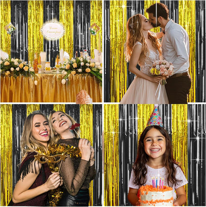 4 Packs Silver Foil Fringe Curtain, Silver Glitter Metallic Tinsel Backdrop for Birthday, Wedding, Baby Shower, Bachelorette, 70s 80s 90s Theme Disco Party, Iridescent Party Decorations Supplies