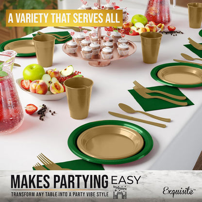 350 Pcs Black Plastic Plates For Party, Black Disposable Plates Set, 50 Of Each 9" Dinner Plate Set, 7" Dessert Plate, Cups, Napkins & Cutlery Plastic Dinnerware Set Exquisite