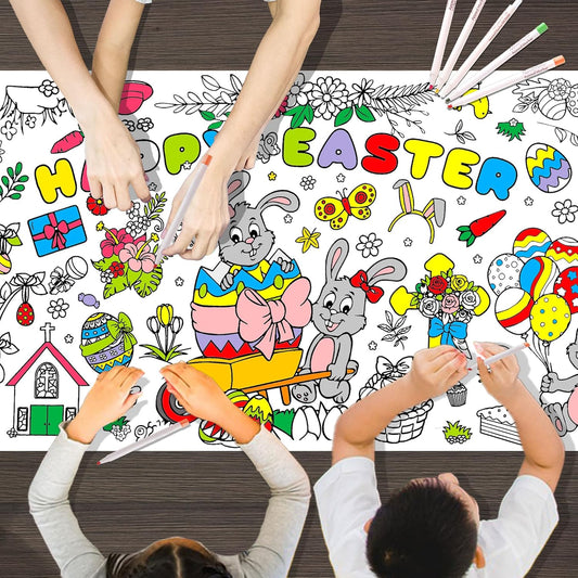 Easter Coloring Tablecloth for Kids, 72"x30" Easter Giant Coloring Poster Table Cloth Paper Banner for Easters DIY Art Crafts Kids Bunny Activities Gifts Classroom Holiday Games Spring Party Decor