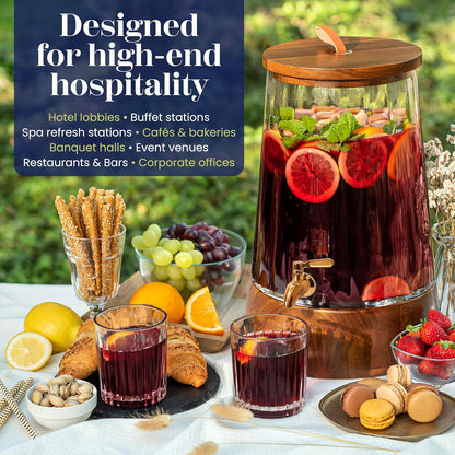 FOODLE Large Glass Drink Dispenser with Spigot - Glass Beverage Dispenser with Stand - Perfect for Parties & Weddings - Pitcher for Lemonade, Water, Sangria, Punch & Juice - Leakproof - 1.72 Gallon