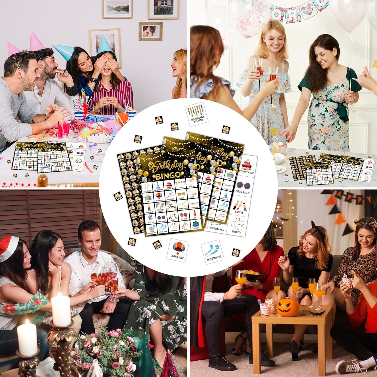 Birthday Bingo Game Cards, Balck Golden Happy Birthday Bingo Game for Adults Friends Large Group, Ideal Gifts for Special Day Activities, B-Day Party Decorations Favors -A12