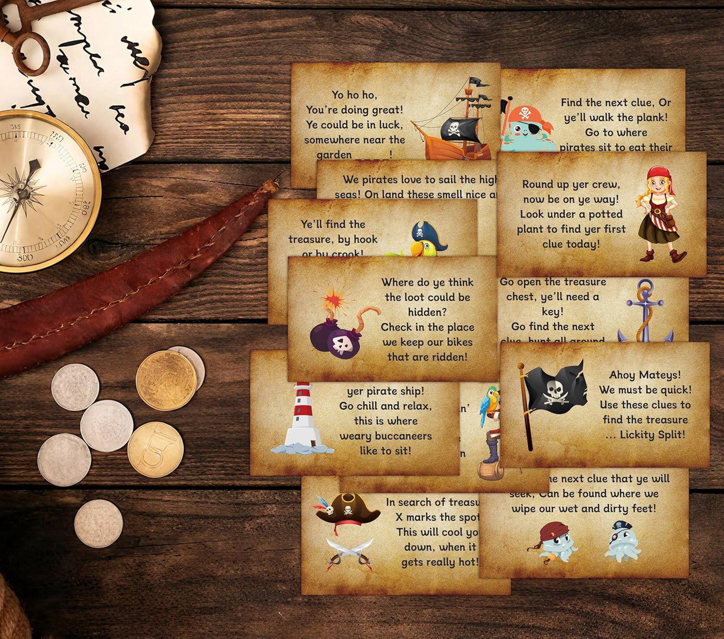 Pirate Games for Friends Groups, Pirate Treasure Hunt Clues Cards, Halloween Scavenger Hunt Games, Holiday Party Decorations Supplies Favors，11