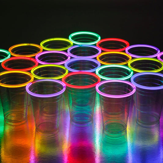 Glo Pro GLOW PARTY CUPS 16oz with Glow Sticks – Neon Light Up Cups for Glow Party, Blacklight Party Supplies for Birthdays, Bars, Weddings & Events