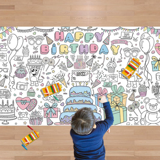 Summer Giant Coloring Poster/Tablecloth - Summer Toys - 30 x 72 Inches Jumbo Paper Coloring Banner - Kids Crafts Activities Gifts Games Ice Cream Party Favors Birthday Decorations - Travel Essential