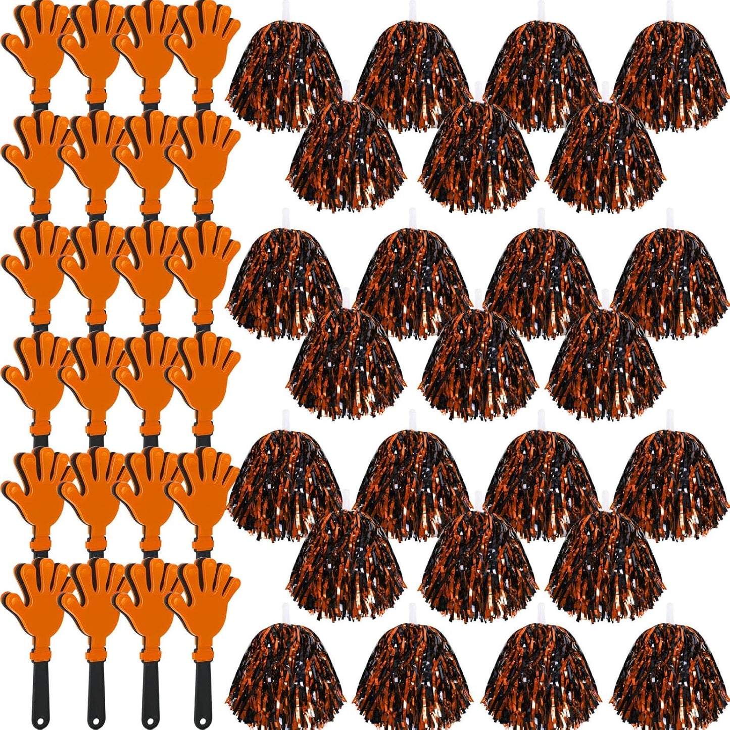 48 Pcs Cheerleading Pom Poms and Hand Clappers Noisemakers Set for Team Spirit Items Sporting Events Football Baseball Cheering Essentials Party Favors Dance（Yellow and Black）
