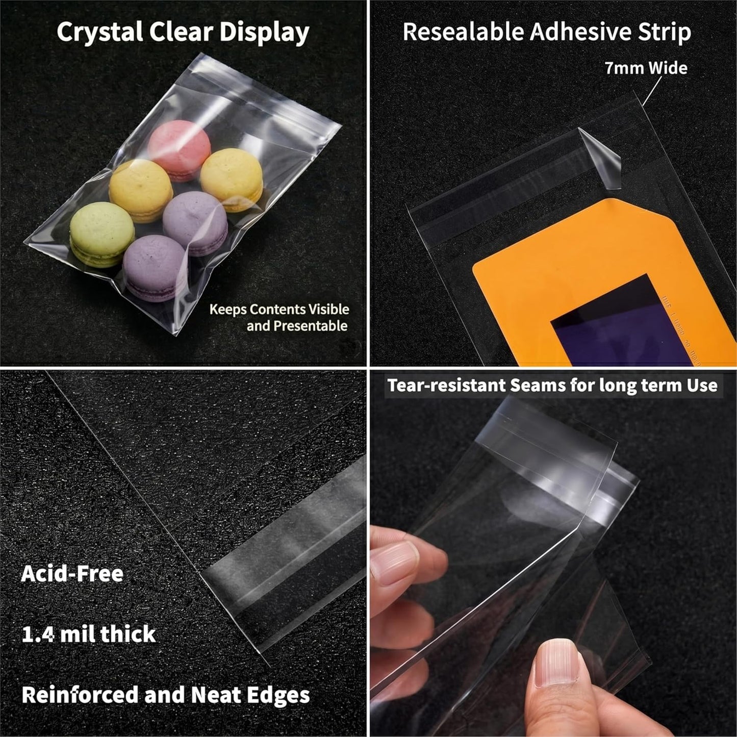 Clear Self Sealing Cellophane Bags 4"x6" (10.2 x 15.2cm) Pack of 200 – 4x6 Cookie Bags with Seal for Treat Bags, Cookies Wrappers Candy Party Favors Goodie