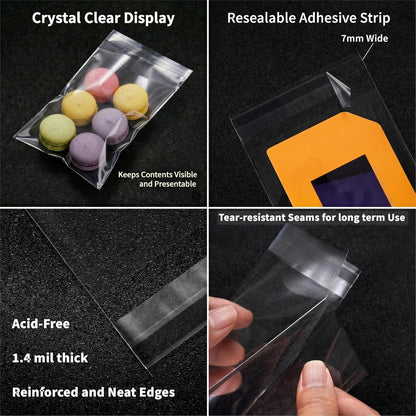 Clear Self Sealing Cellophane Bags 4"x6" (10.2 x 15.2cm) Pack of 200 – 4x6 Cookie Bags with Seal for Treat Bags, Cookies Wrappers Candy Party Favors Goodie