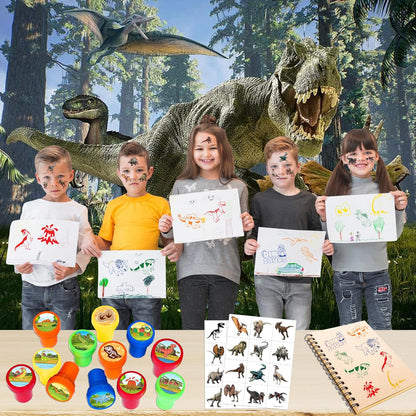 36PCS Dinosaur Party Favors - 24PCS Pre-Cut Temporary Tattoos & 12PCS Stamps - Ideal Dino Fossil Themed Birthday Card Decorations Supplies Goodie Bag Baby Shower Kids Gifts Classroom Rewards Prizes
