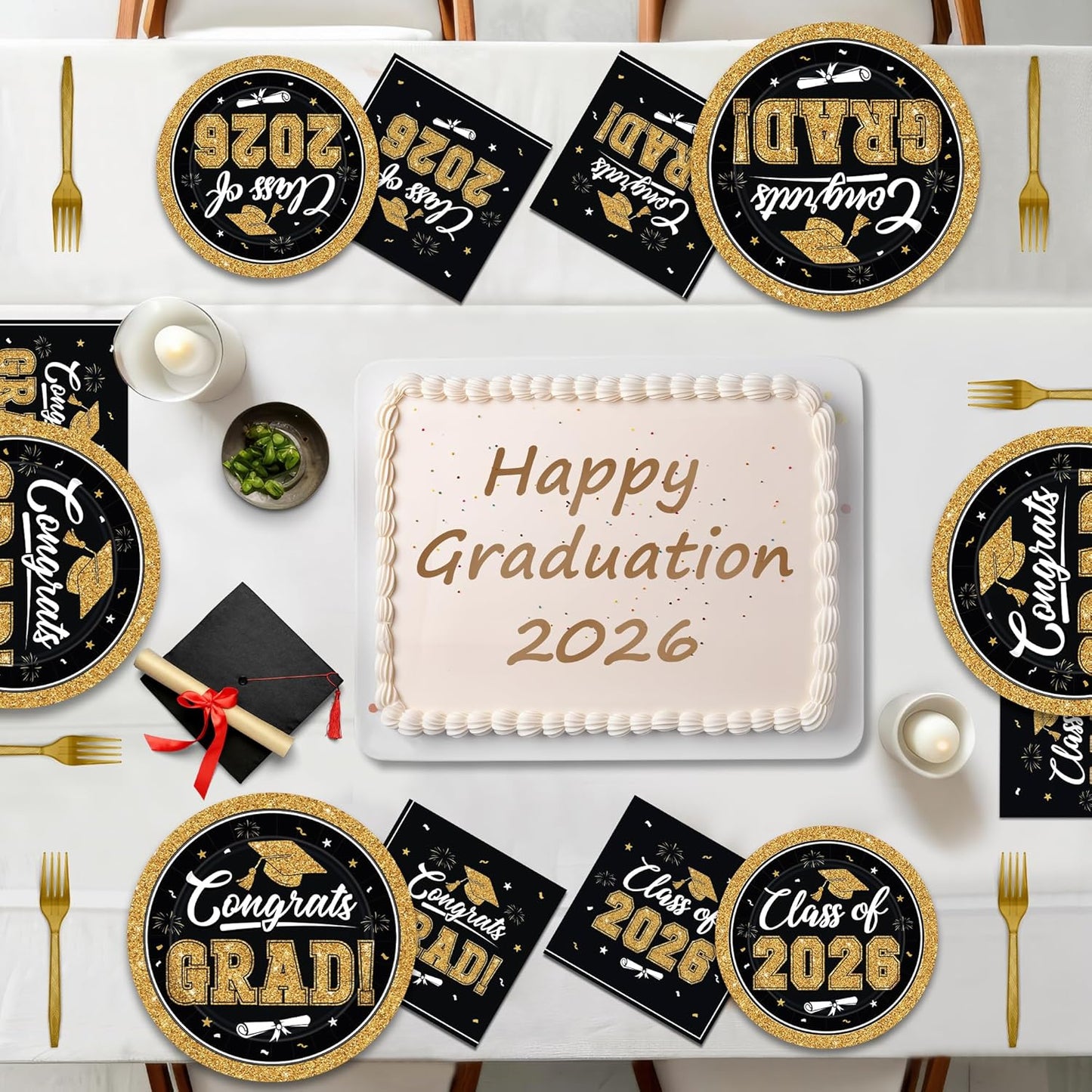 200Pcs Graduation Decorations 2026, Blue Graduation Plates and Napkins Party Supplies for 50 Guests, Disposable Grad Plates, Napkins, Dessert Plates and Forks for Grad Decor Wedding Birthday Supplies