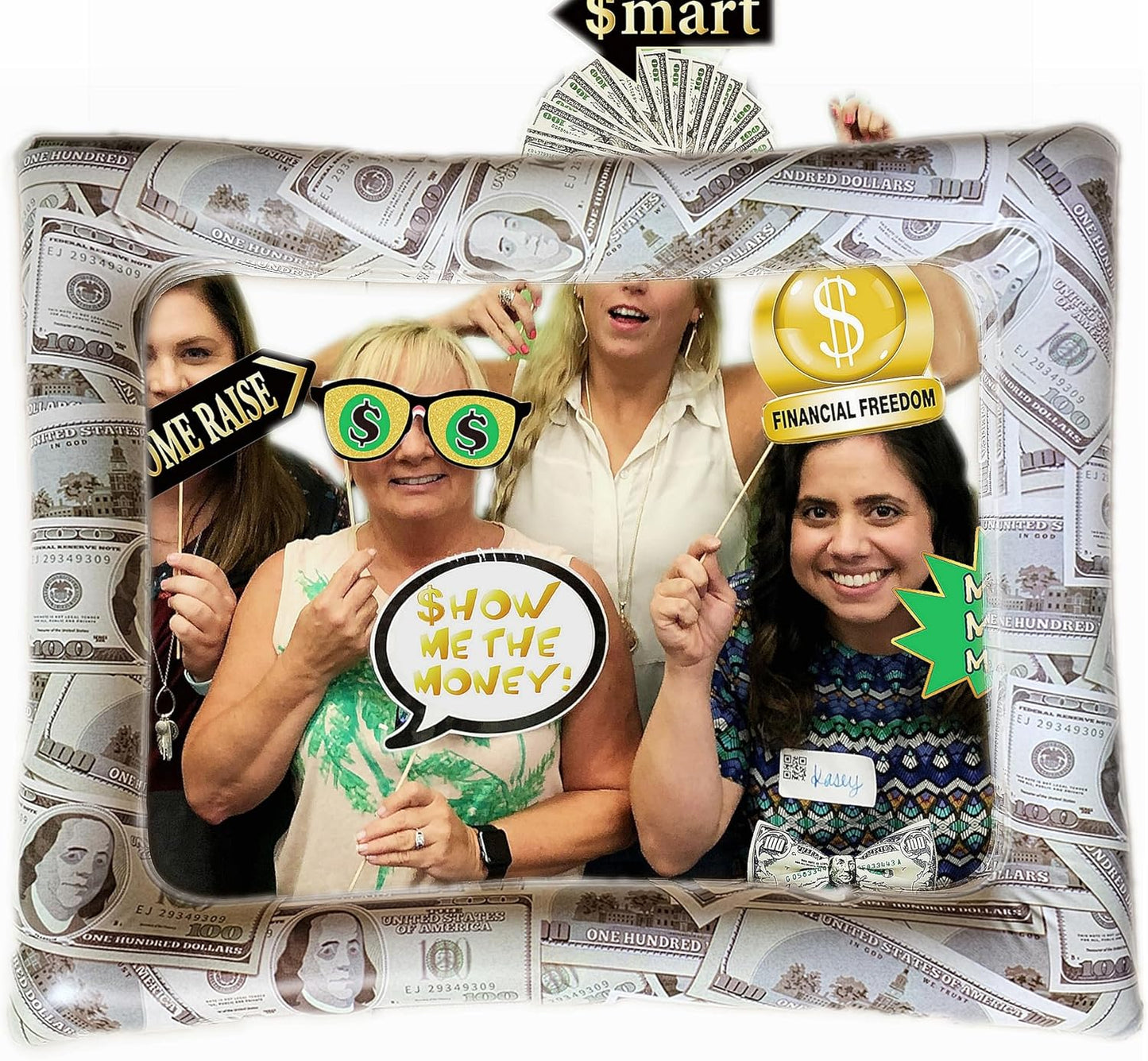 Money Party Inflatable Photo Booth Selfie Frame & Photo Props Set Giant Bill Dollar Party Blow Up Picture Frame for Birthdays Casino Weddings Bachelorette Retirement Graduations Party Decor