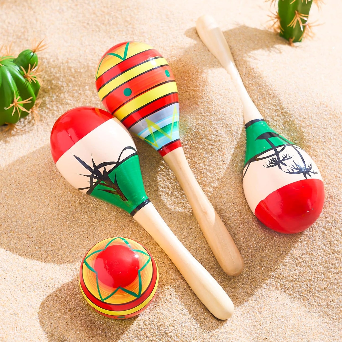 JOYIN 4 PCS Cinco De Mayo 7.6" Wooden Maracas for Kids, Maraca Magic, Wooden Noisemaker for Mexican Fiesta Party Favors, Musical Fun Parties, Luau Party, Carnivals, Taco Tuesday Event