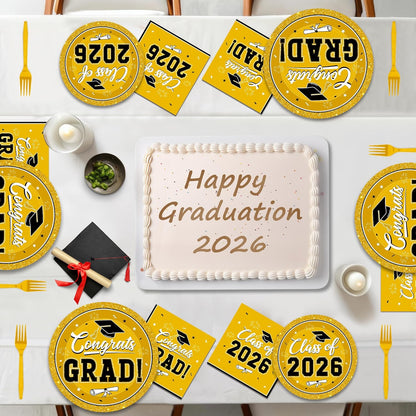 200Pcs Graduation Decorations 2026, Blue Graduation Plates and Napkins Party Supplies for 50 Guests, Disposable Grad Plates, Napkins, Dessert Plates and Forks for Grad Decor Wedding Birthday Supplies