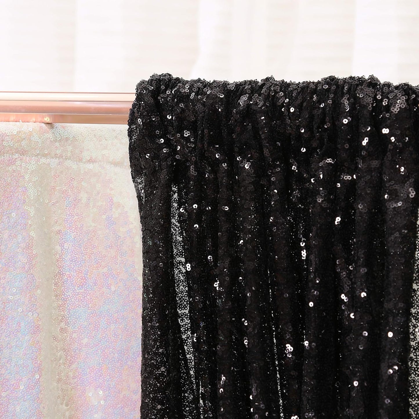 Poise3EHome Black Sequin Backdrop Curtains, 2 Panels 2FTx8FT Glitter Photo Booth Backdrop for Halloween Birthday Bachelorette Wednesday Twilight Party Decorations