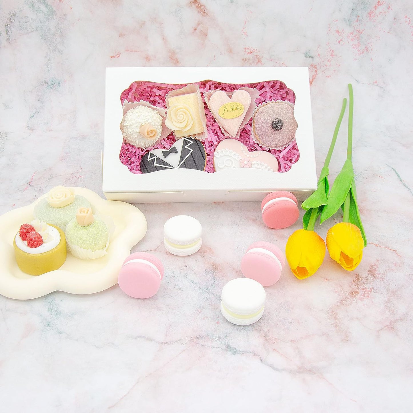 50pcs 8x5x2 Inch White Bakery Boxes Cookie Boxes with Window Treat Boxes Dessert Boxes for Cookie,Pastry,Macaron,Donut,Muffins,Chocolate,Cupcake and Candy Gift Giving