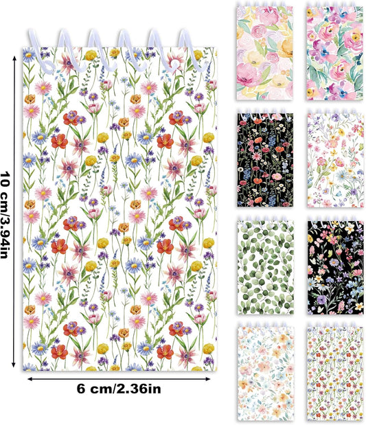24pcs Floral Mini Spiral Notebooks Small Flowers Mini Notepads DIY Art Crafts for Spring Theme Wedding Birthday Party Gifts School Rewards Favors Supplies