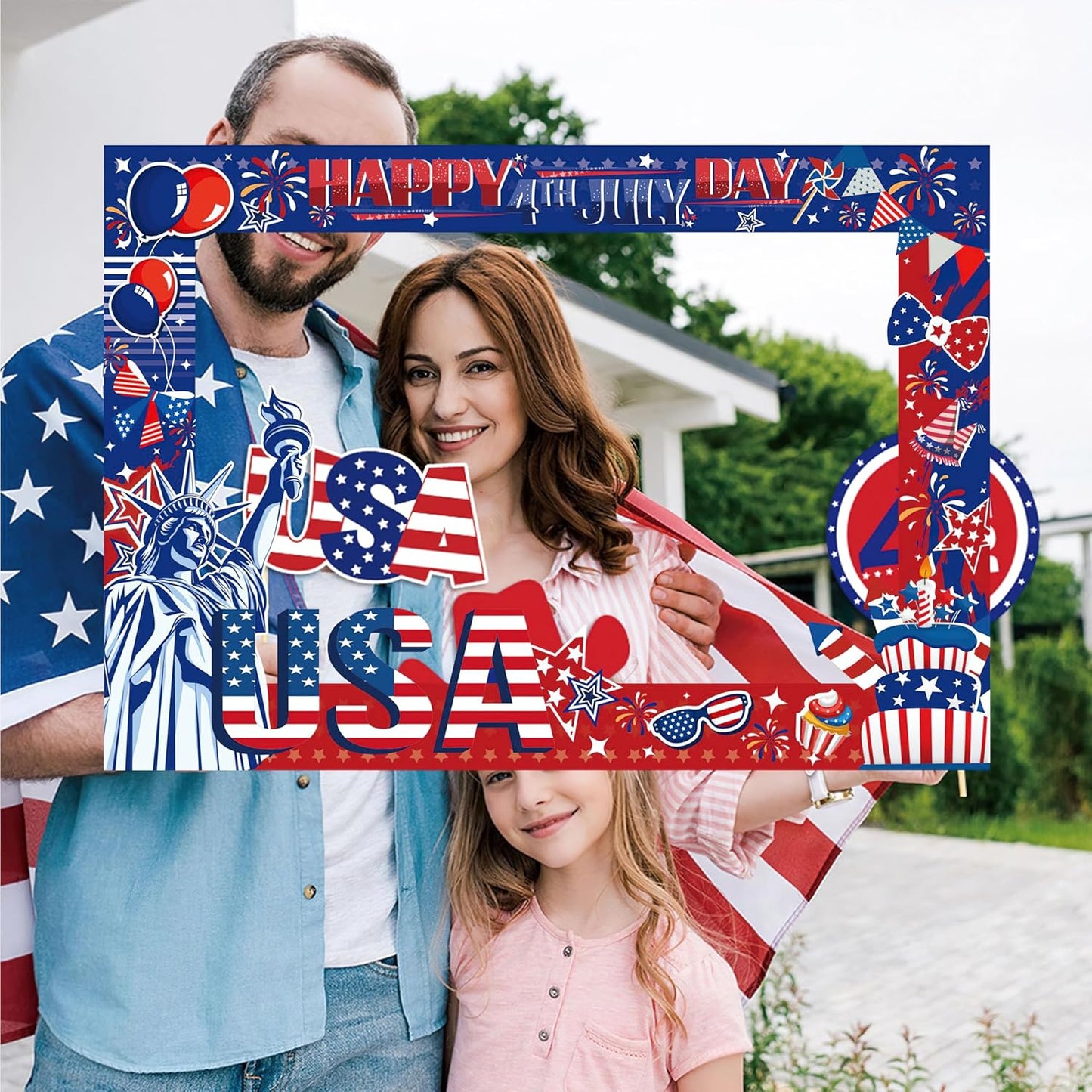 4th of July Independence Photo Booth Prop, Posing Selfie Supplies Funny Picture Decorations for Patriotic Memorial Themed Party Favor Masquerade Backdrop Decor Supplies