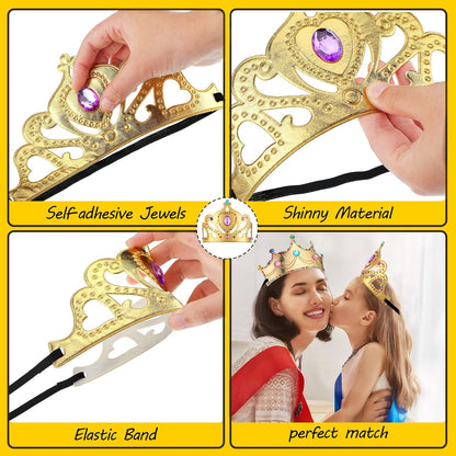 MTLEE 12 Pieces Foam Princess Tiaras Crown for Kids 928 Pieces Gem Stickers 12 Gem Rings Craft Making Kits Birthday Party Favors