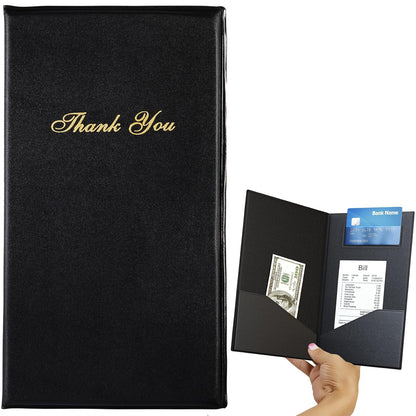Restaurant Check Presenters - Guest Check Card Holder with Gold Thank You Imprint - 5.5" x 10" Black 20 Pack, Standard Server Book - Waitress Book