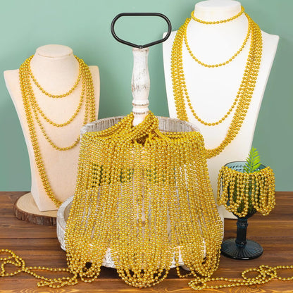 EOBOH 144PCS Mardi Gras Beads, Metallic 12 Kinds Bead Necklace Party Supplies, 33" Mardi Gras Necklace Costume Stuff, Festival Parade Throw Accessories for Wedding Birthday Celebrations Decorations