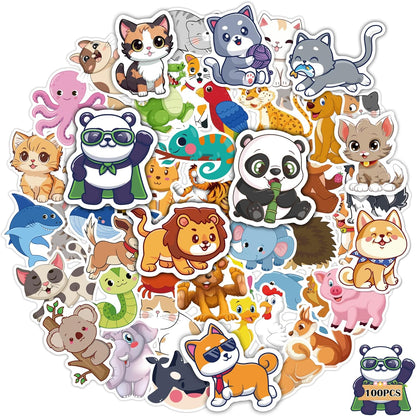 OHOME 100 PCS Water Bottle Stickers for Kids,Cute Animal Aesthetic Sticker Pack - Waterproof Vinyl Kawaii Stickers for Girls Boy Classroom Prizes,Party Favors for Scrapbook, Laptops, Journal,Birthday