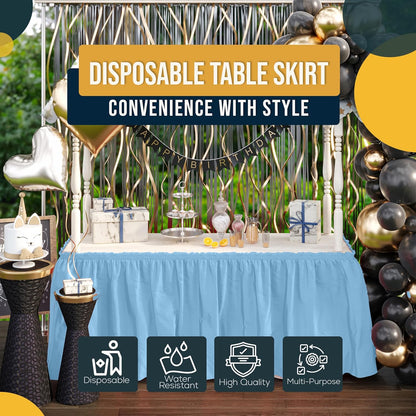 Exquisite Ruffle Table Skirt Black 6 Pack 14 Ft Long Table Skirts for Rectangle Tables 6ft Plus or Round Tables Skirts with Adhesive Strip for Gender Reveal Decor & Happy Birthday Parties