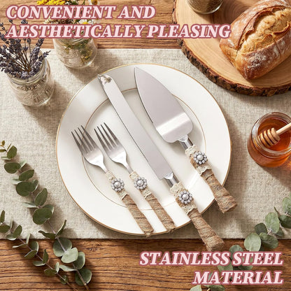 Wedding Cake Knife and Server Set Lace Rustic Handle Cake Cutting Set Pie Dessert Servers for Weddings Anniversaries Bridal Shower Couples Engagement Gifts