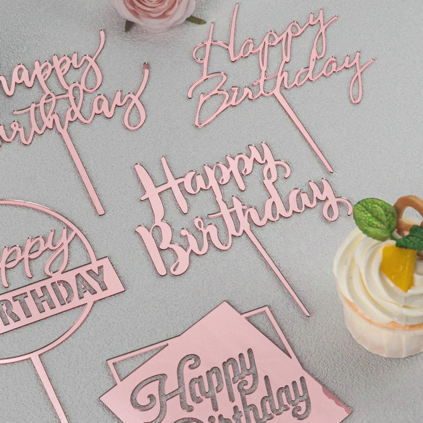 6 Pcs Black Happy Birthday Cake Toppers Set, Acrylic Cake Decoration for Birthday Party